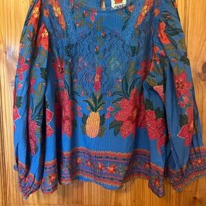 FARM Rio Blue Tropical Tapestry Blouse